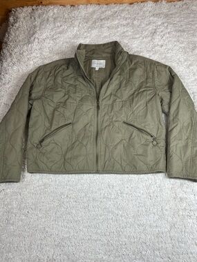 Lucky Brand Olive Quilted Zip Jacket Petite Small 100% Cotton